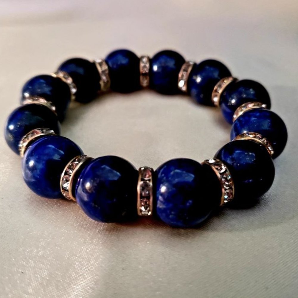 Blue lapis bracelet with rhinestone spacers - Picture 3 of 5